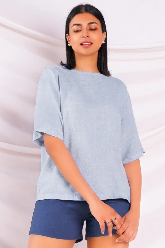 women's tops for those who want to invest in timeless piecesBlue Linen Boxy Top