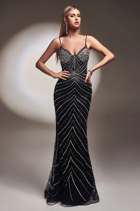 Formal Dress for Black-Tie Optional EventsGlitter Print Sleeveless Mermaid Gown by Ladivine CR866