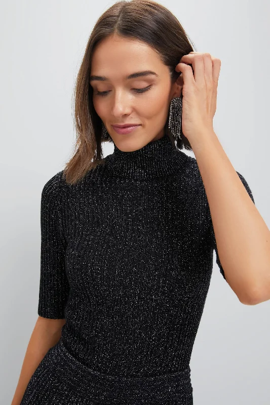 women's tops for those who refuse to compromise on styleBlack Metallic Knit Bacall Top