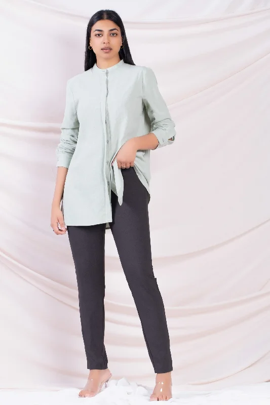 cropped women's topsGreen Mandarin Shirt