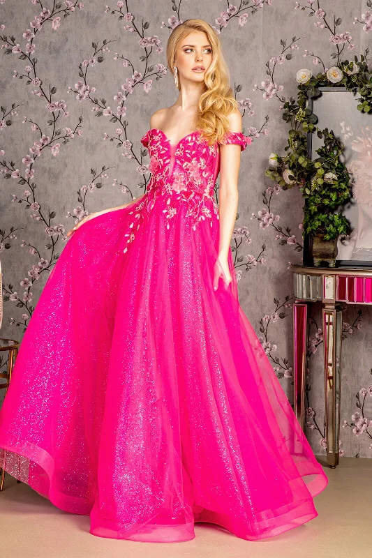 Formal Dress for Holiday Parties3D Floral Off Shoulder A-line Gown by GLS Gloria GL3443