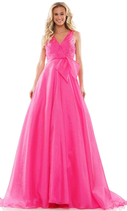 prom dresses for curve-hugging figuresColors Dress G1098 - Pleated V-Neck Prom Gown