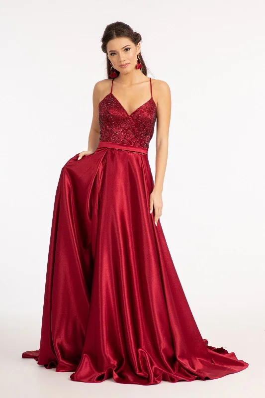 Formal Dress for Art GalleriesBeaded Satin A-line Gown by Elizabeth K GL3040