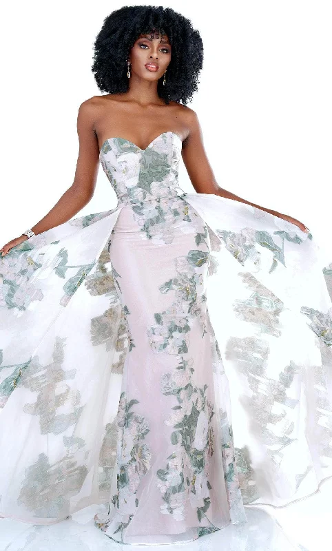 halter neck prom dressesCecilia Couture 2506 - Strapless Floral Printed Prom Dress