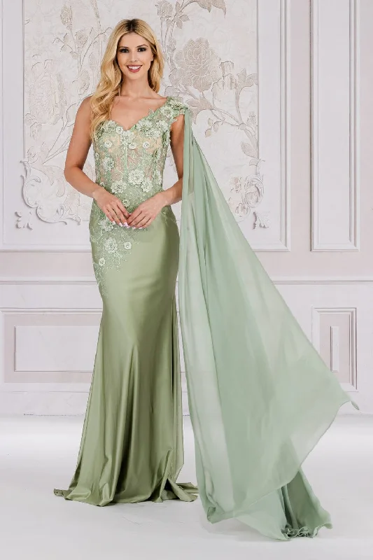 Formal Dress for Museum Galas3D Floral One Shoulder Cape Gown by Amelia Couture 388