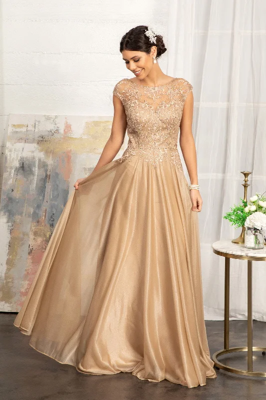 Formal Dress for Formal DinnersApplique Cap Sleeve Chiffon Gown by Elizabeth K GL3068