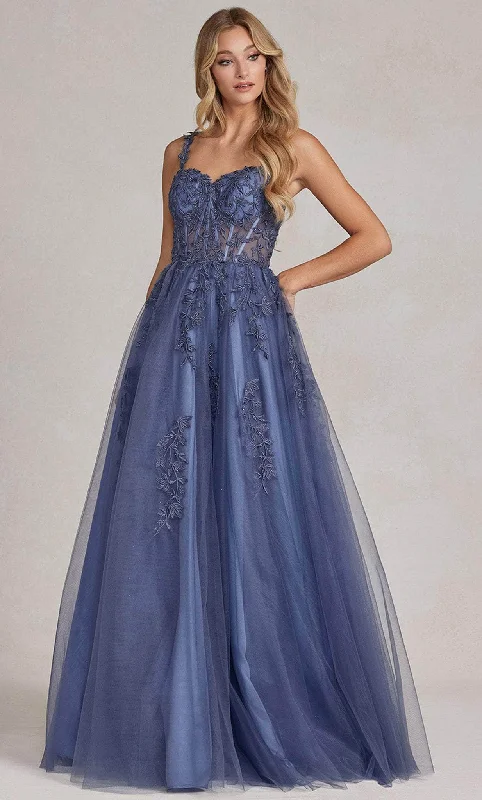 prom dresses with sheer overlaysNox Anabel T1082 - Sweetheart Corset Prom Gown