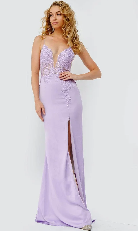 chiffon prom dressesJVN by Jovani JVN23124 - Plunging V-Neck Embroidered Prom Gown