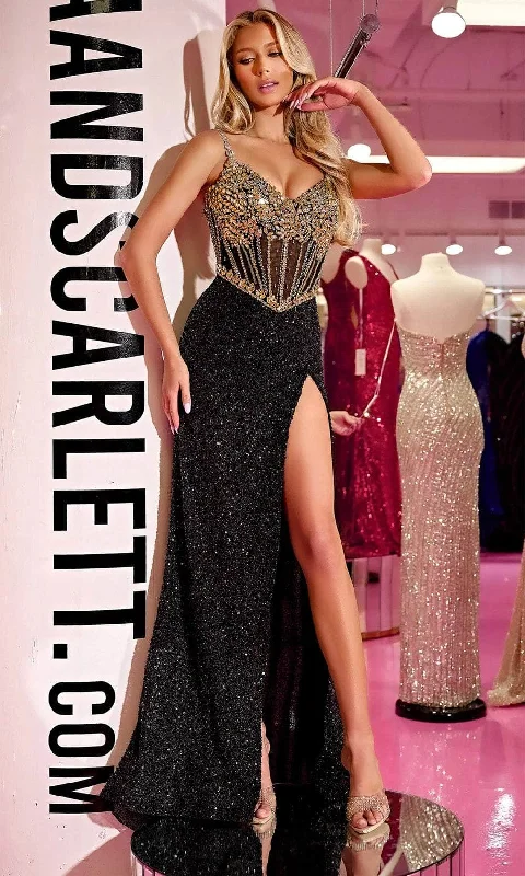 elegant prom dressesPortia and Scarlett PS24872C - Illusion Corset Beaded Prom Gown