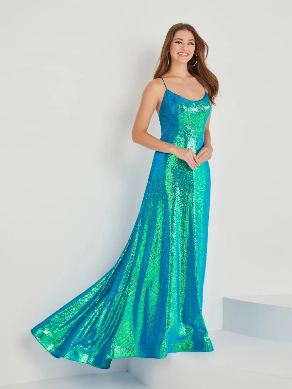 Formal Dress for Resort EventsIridescent Sequin Sleeveless Gown by Tiffany Designs 16030