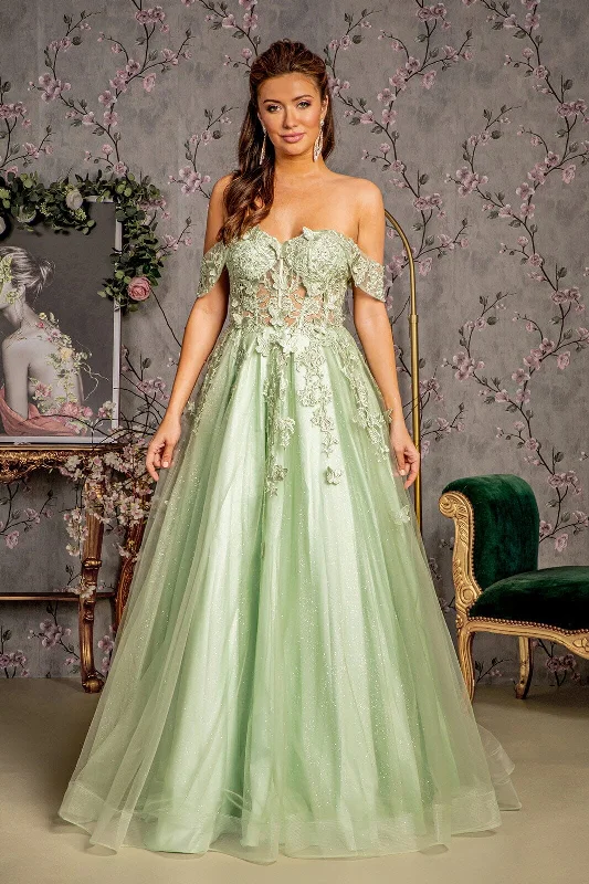 Formal Dress for Religious Ceremonies3D Butterfly Off Shoulder Corset Gown by GLS Gloria GL3296