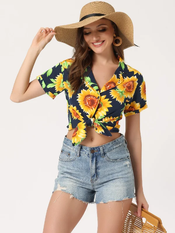 women's tops for those who want to wear versatile pieces that can be dressed up or downHawaiian Floral Leaves Tropical Button Down Shirt