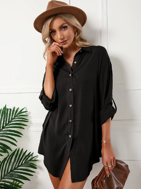 women's tops for fashion-forward individualsJeanette Button Down Tunic Top - Black