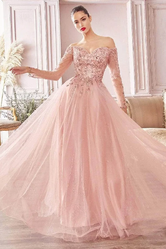 prom dresses with built-in petticoatsCinderella Divine - Beaded A-Line Prom Dress CD0172  - 1 pc Rose Gold In Size XL Available