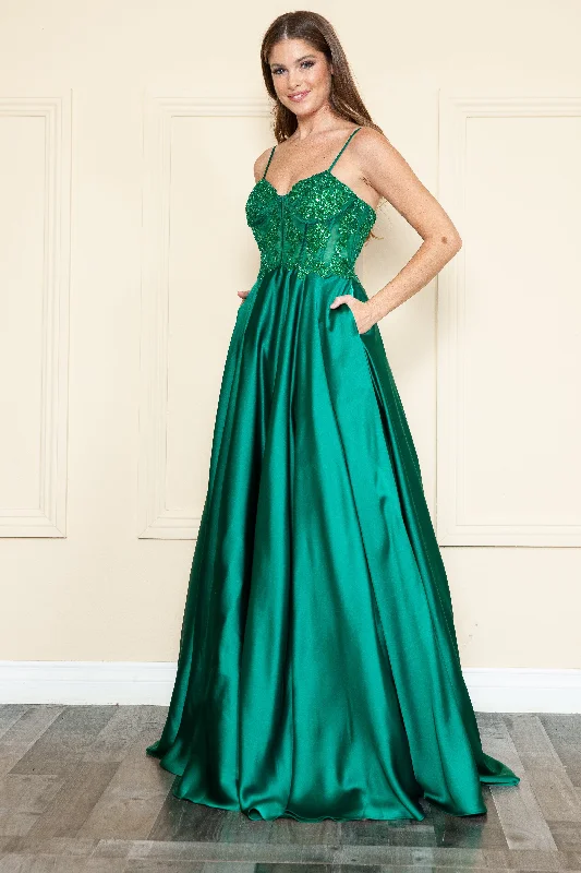 Formal Dress for EveningsEmbroidered Satin Gown by Poly USA 9126