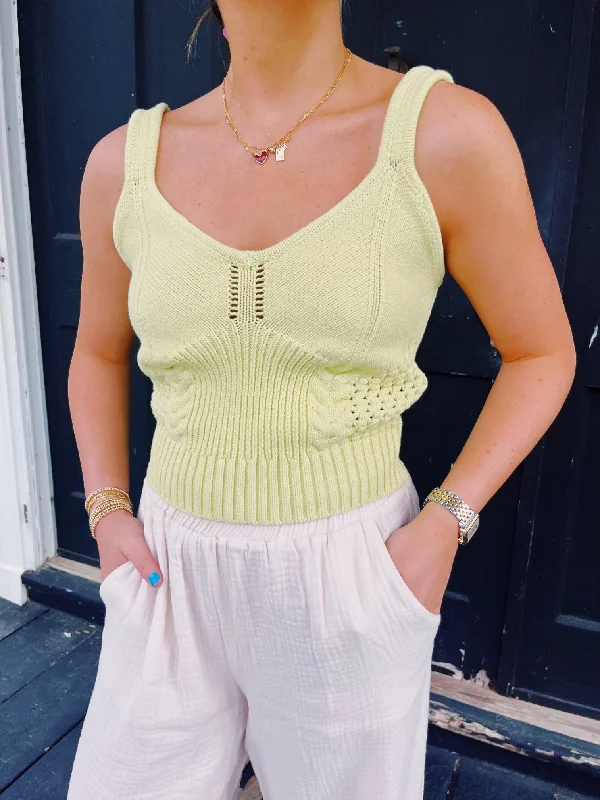 women's tops with bell sleevesClara Knit Sleeveless Top - Lime