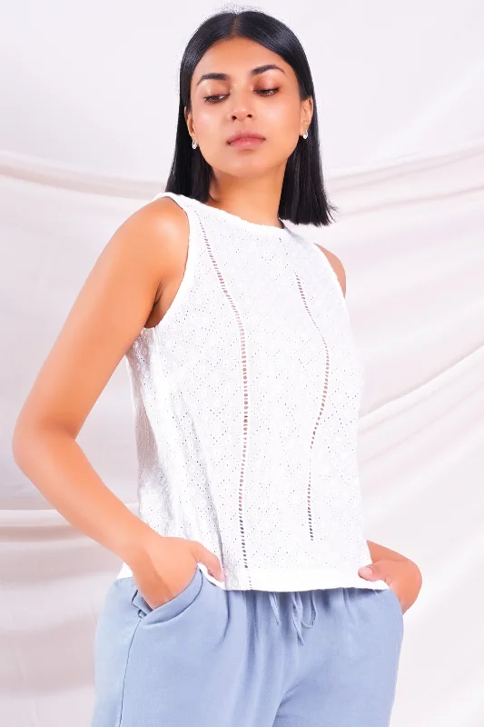 women's tops for those who believe in expressing their individuality through fashionWhite Eyelet Top