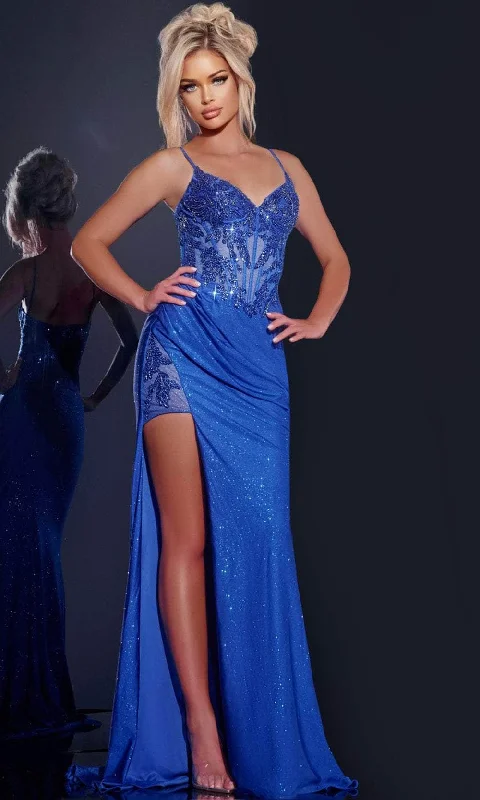 custom prom dressesJovani 43283 - Sequin Appliqued Fitted Prom Gown