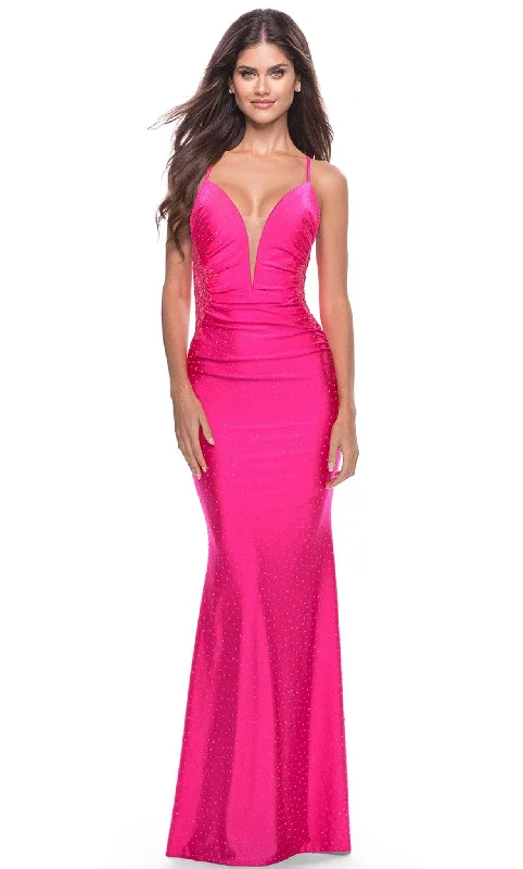 two-piece prom dressesLa Femme 31436 - Plunging V-Neck Embellished Long Prom Dress