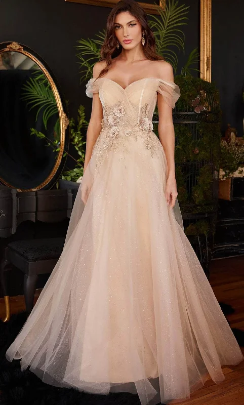 prom dress accessoriesLadivine CD3395 - Off Shoulder Tulle Prom Gown