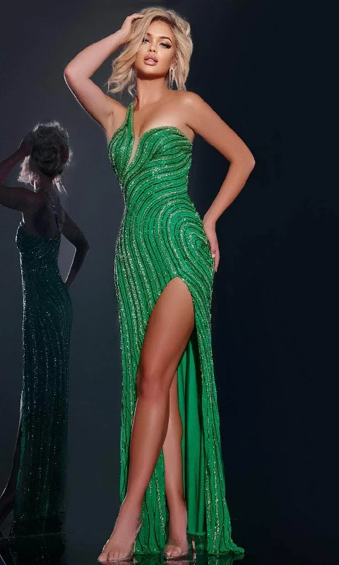 convertible prom dressesJovani 34010 - Sequin One Shoulder Prom Gown with Slit