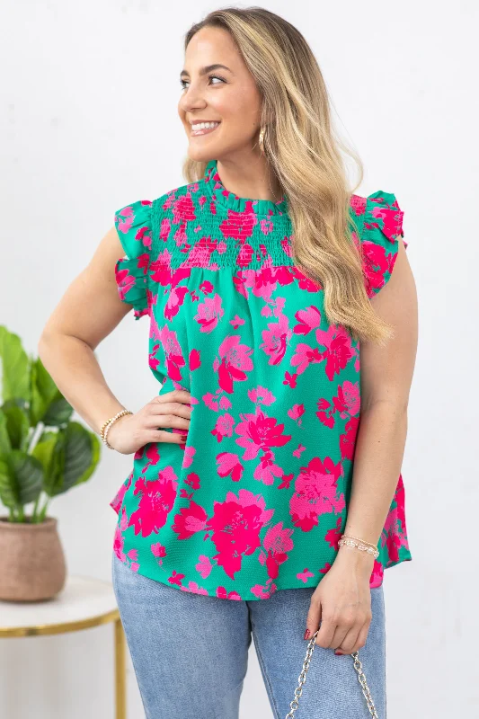 women's tops with cinched waistsJade And Pink Floral Shirred Yoke Woven Top