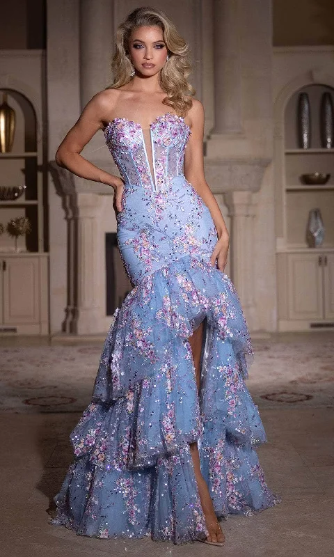 animal print prom dressesPortia and Scarlett PS25269 - Floral Plunging Sweetheart Prom Gown