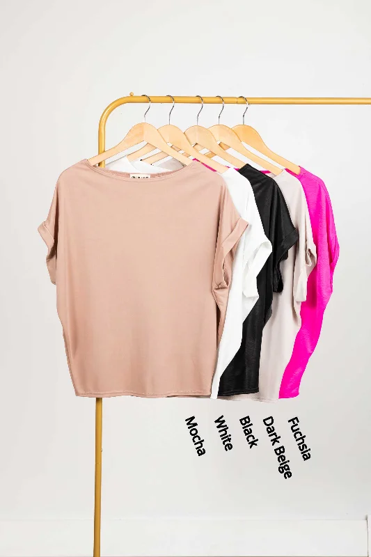 women's tops for those who want to create outfits that are both trendy and timelessWoven Cuffed Short Sleeve Dolman Top