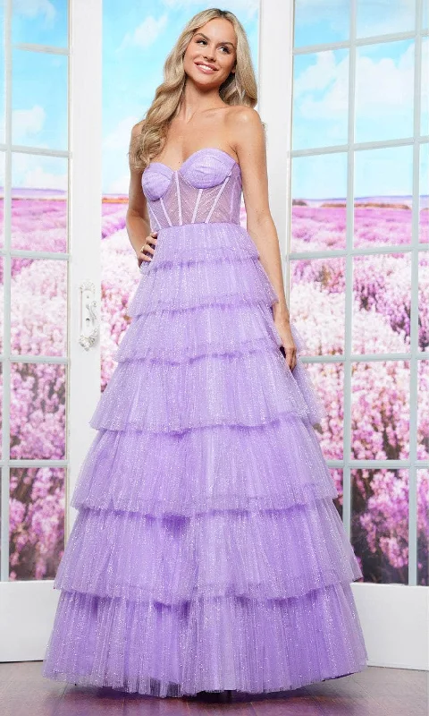 chiffon prom dressesColors Dress 3491 - Tiered Skirt Glitter Mesh Prom Dress