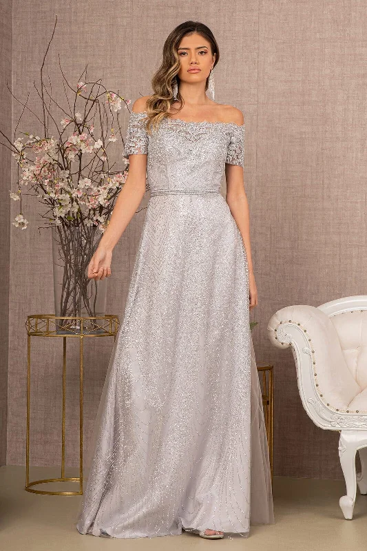 Formal Dress for Formal DancesEmbroidered Off Shoulder Glitter Gown by Elizabeth K GL2942