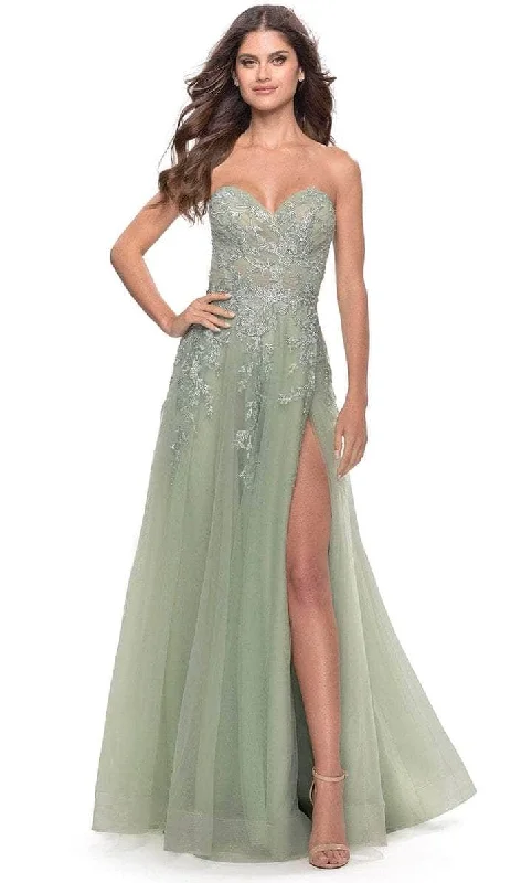 classic prom dressesLa Femme - Lace Appliqued Sweetheart Prom Dress 31363SC