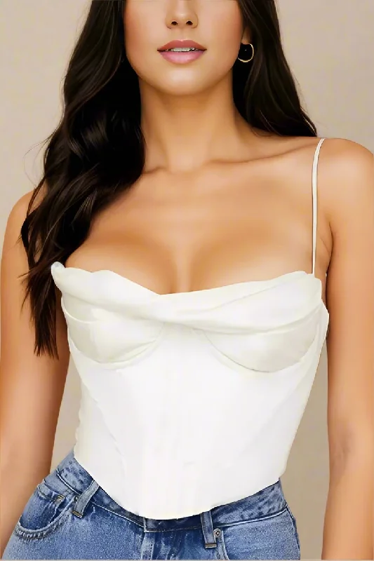 women's tops for black-tie affairsIndi Satin Crop Top - Pearl White