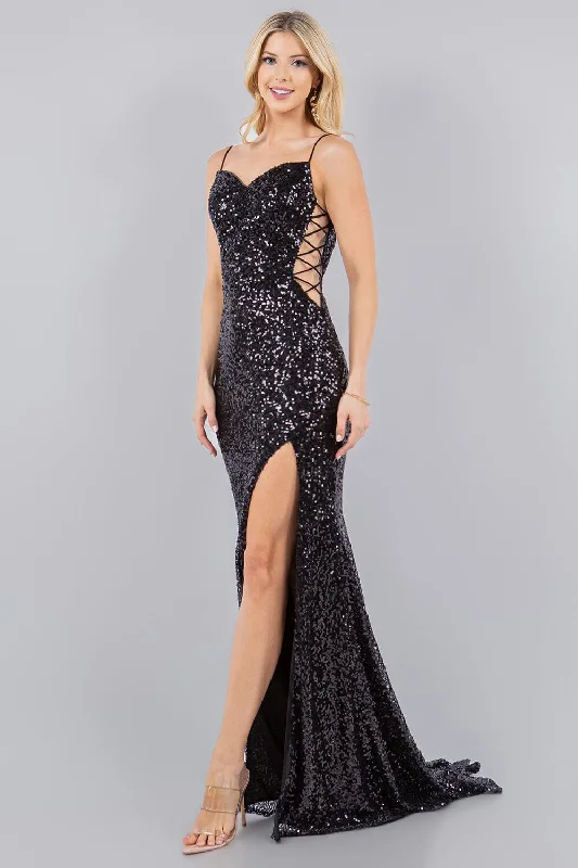 Formal Dress for Cultural ParadesFitted Sequin Sleeveless Slit Gown by Cinderella Couture 8078J