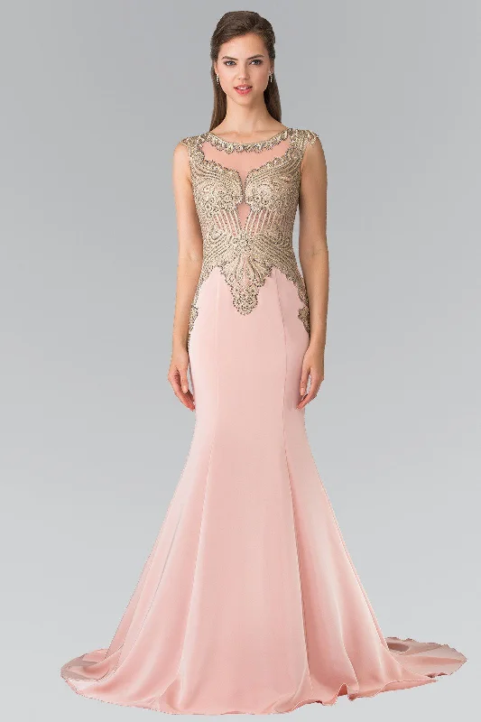 Formal Dress for Resort EventsSleeveless Embroidered Illusion Gown by Elizabeth K GL1461