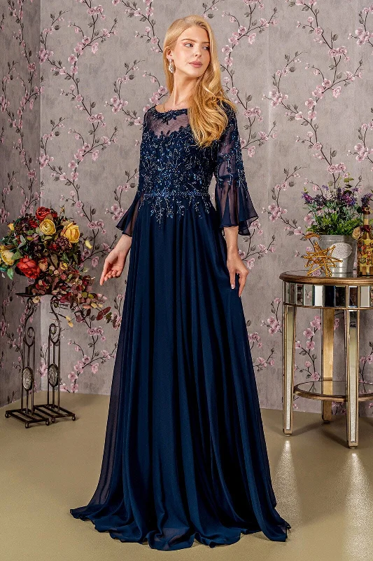 Formal Dress for Garden WeddingsBeaded Chiffon 3/4 Sleeve A-line Gown by GLS Gloria GL3434