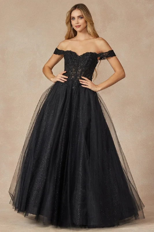 Formal Dress for Historical ReenactmentsEmbroidered Off Shoulder Tulle Gown by Juliet 280