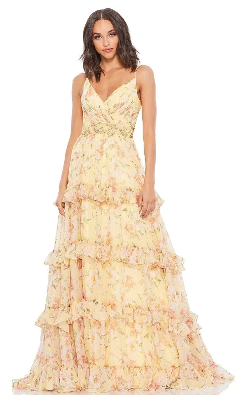 tulle prom dressesMac Duggal - 67794 Floral Printed A-Line Tiered Modest Prom Dress