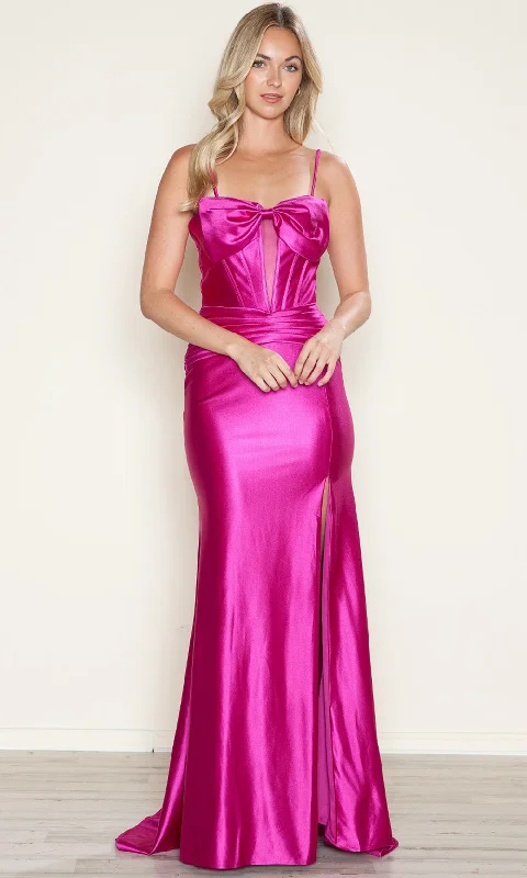 metallic prom dressesPoly USA 9644 - Bow Accented Sweetheart Satin Prom Dress