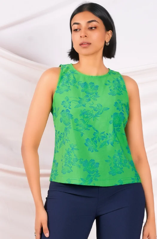 women's tops for gala dinnersGreen Printed Top