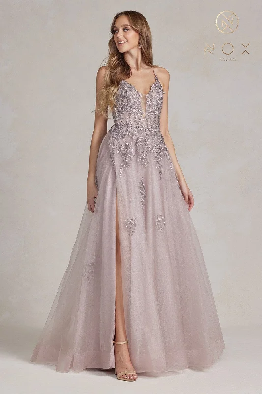 Formal Dress for Military BallsFloral Applique Tulle A-line Gown by Nox Anabel G1149