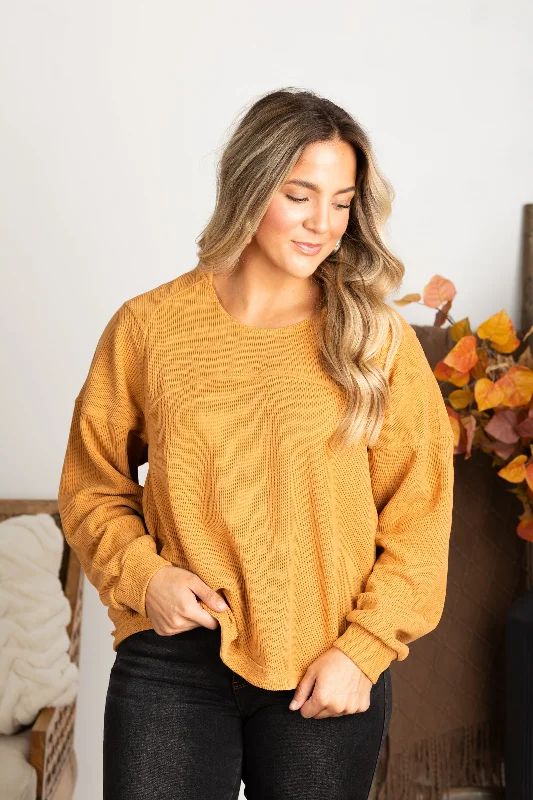 women's tops for those who want to wear versatile pieces that can be dressed up or downCamel Light Ribbed Comfy Knit Top