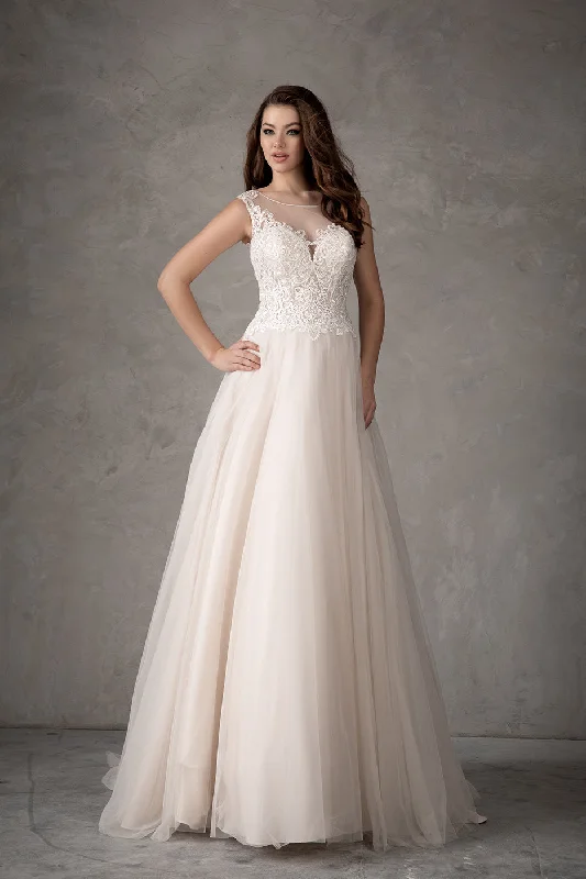 Formal Dress for Outdoor WeddingsApplique Cap Sleeve Bridal Gown by Abby Lane 97102