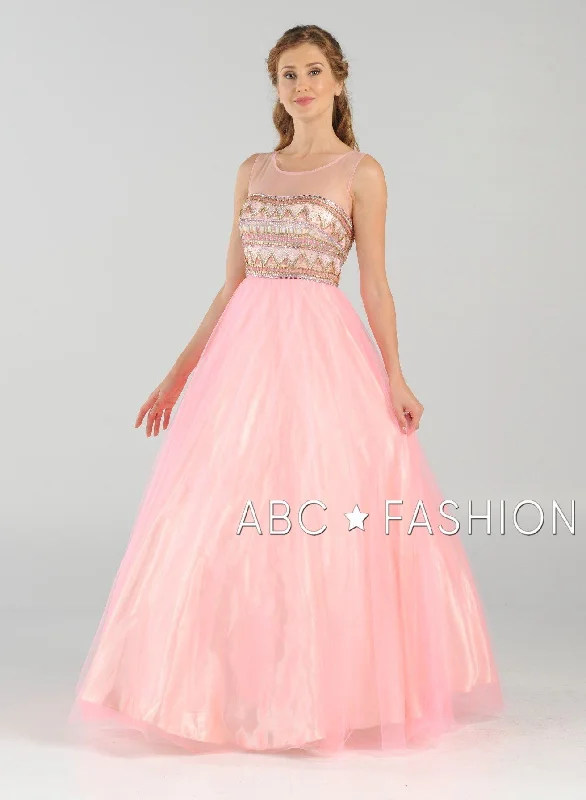 Formal Dress for Garden WeddingsLong A-line Ball Gown with Beaded Illusion Bodice by Poly USA 7726