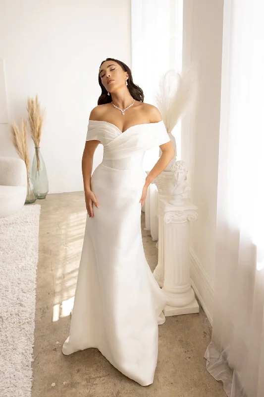 Formal Dress for Hotel GalasOff Shoulder Overskirt Bridal Gown by Abby Lane 97179