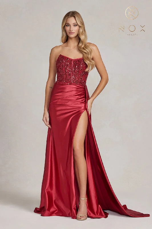 Formal Dress for Humanitarian AwardsEmbroidered Strapless Slit Gown by Nox Anabel E1174