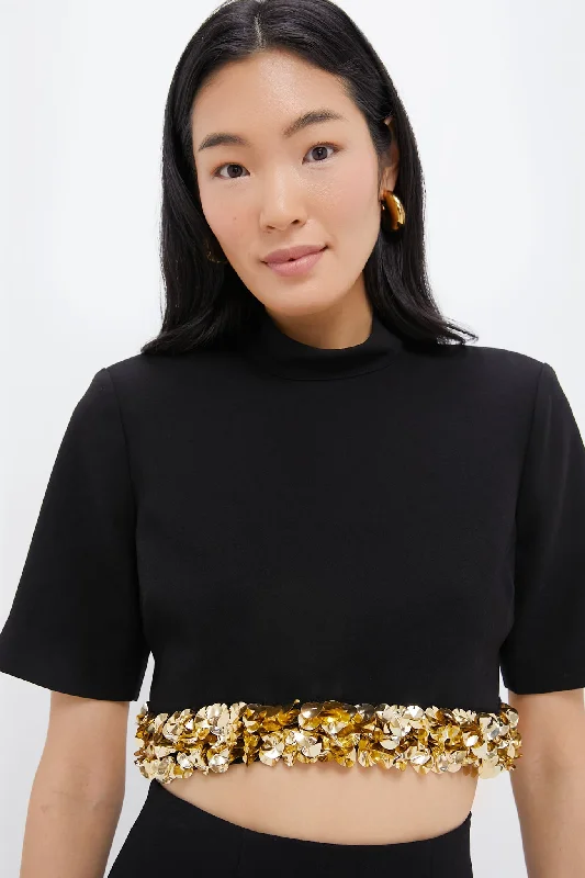 women's tops for gala dinnersBlack Jalen Cropped Top