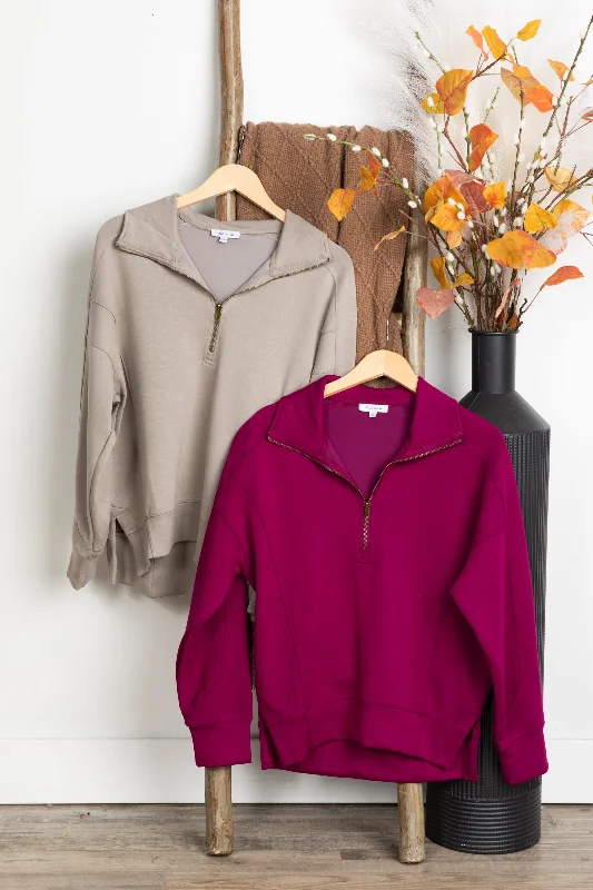 women's tops for those who appreciate subtle and muted tonesSolid Quarter Zip Knit Sweatshirt