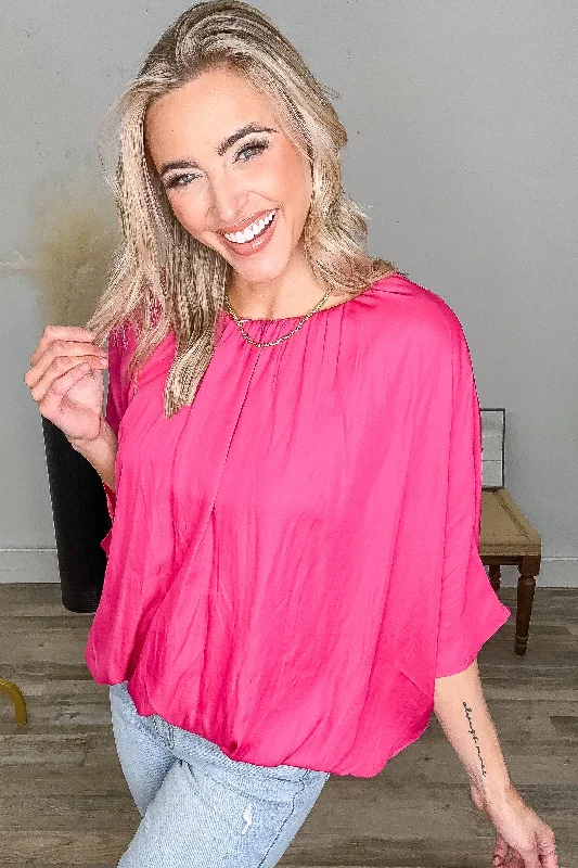 women's tops for those who want to add a bit of flair and personality to their looksFuchsia Solid Dolman Sleeve Woven Top