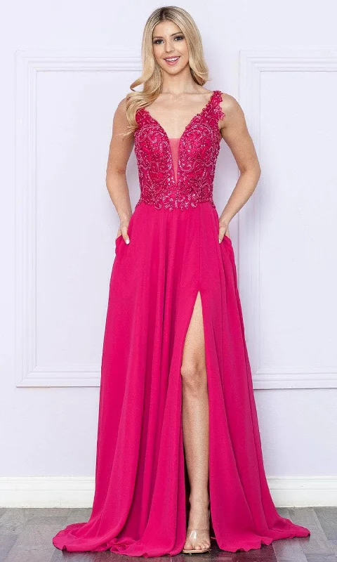 ball gown prom dressesPoly USA 9366 - Sequin Embroidered V-Neck Prom Dress