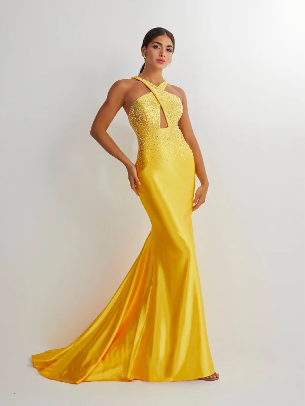 Formal Dress for Creative ThemesBeaded Spandex Halter Keyhole Gown by Studio 17 12894